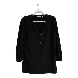 NY & Co. Shirt Womens Large BLACK 3/4 Length Sleeves Gold  Button Accents